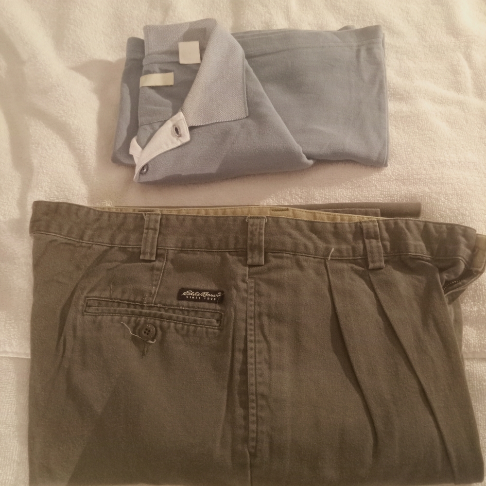 EddieBauer Men's Pleaded Straight leg pants, With a Perryellis ShortSleeve shirt